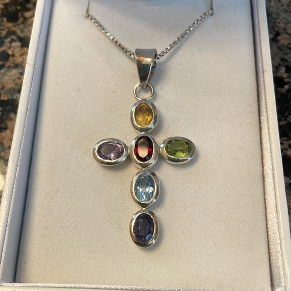 Sterling Silver Genuinely Gemstone Cross Pendant Retail 395.00 NWT - Picture 10 of 10